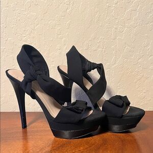 BCBGeneration Black Knotted Platform Stiletto Sandals with Open Toe